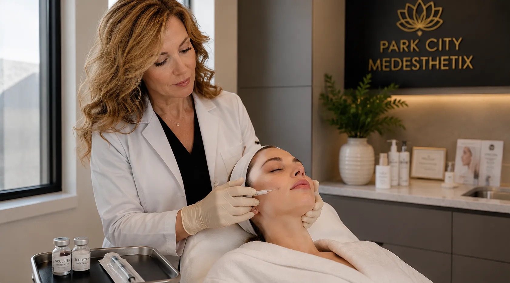 Aesthetic physician consulting with a client in Park City