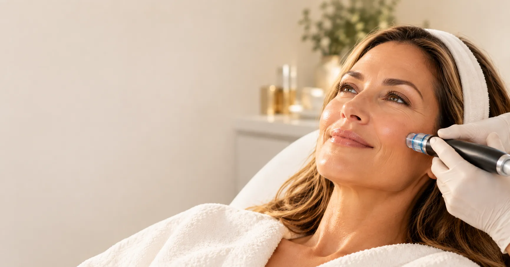 A woman recieving a hydrafacial