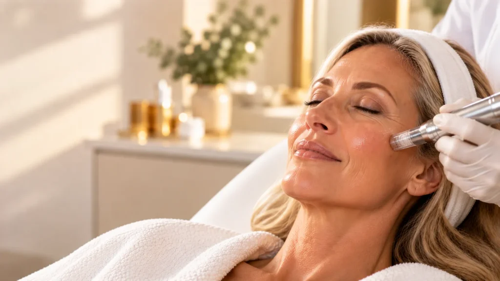 A woman in her 50s receiving a vampire facial