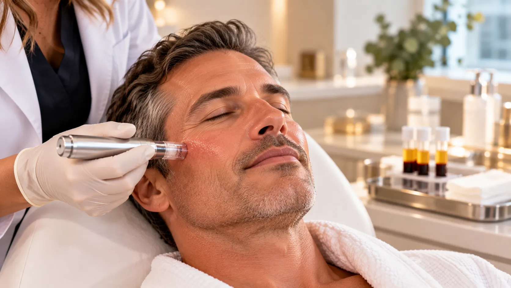 A man receiving a Vampire Facial